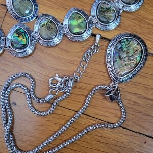 Silver and Green Abalone Shell Necklace